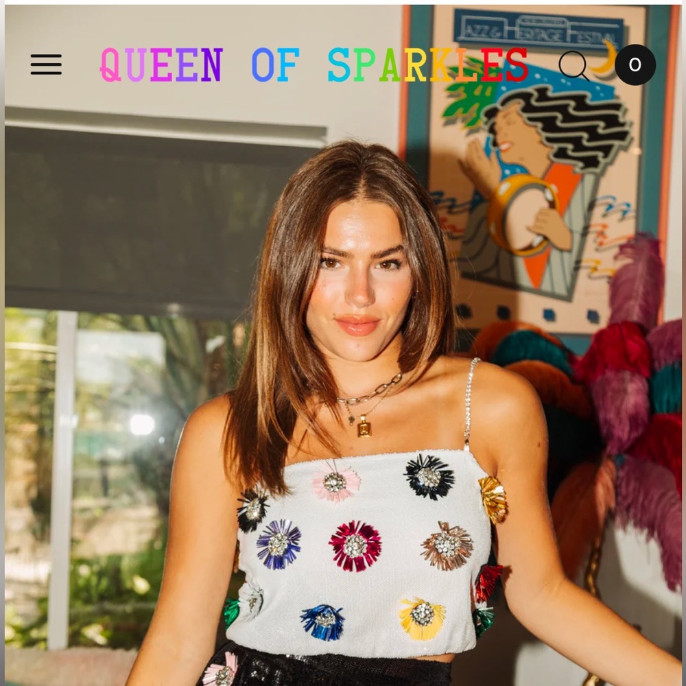 QUEEN OF SPARKLES Floral Sequin Top